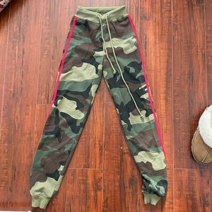 PrettyLittleThing camo joggers with stripes